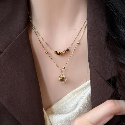 Qcbuegof Sonnenanhänger Halskette Mit Naturstein Und Edelstahlketten Modeschmuck Für Den Alltagsnaturen Natursteinschmuck Für Frauen von Qcbuegof