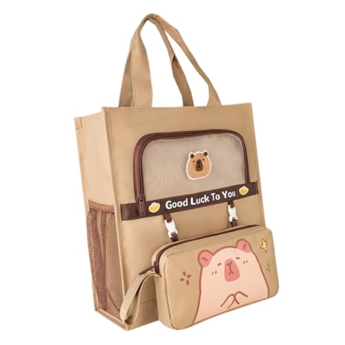 Qcbuegof Studentenbücher Tasche Abnehmbarer Stiftkoffer Cartoon Print Leinwand Tasche Einkaufstasche Mit Seitentaschen Top Tasche Cartoon Drucktasche Bücher Mit Abnehmbar von Qcbuegof