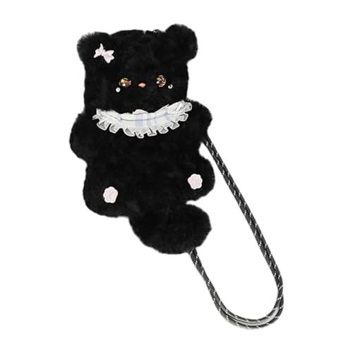 Schöne Plüsch Umhängetasche mit verstellbarem Schultergurt in Katzenform Cartoon Taschen für Frauen Mädchen Frauen Form Tasche Schwarz Umhängetasche von Qcbuegof