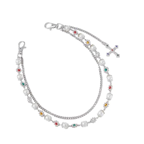 Verstellbare Legierung Imitation Perlen gekreuzte Hose Kette Taille Leichter Hip Hop Schmuck für Damen Herren Mode Stilvoll gekreuzte Hüfte Einheitsgröße, wie beschrieben, wie beschrieben von Qcbuegof