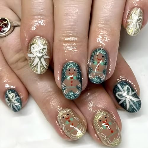 Weihnachtspresse Auf Nägeln Falsche Nägel Mit Designs Kleben Auf Nägeln Kurze Acrylnägel Maniküre Nägel Kunst Für Frauen 24pcs Falsch Nagel von Qcbuegof
