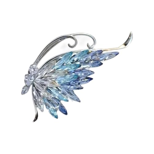 Zarte Brosche in Schmetterlingsform mit schimmernden blauen Kristallen, stilvolles, leichtes Design für den täglichen oder formellen Anlass, eleganter Schmetterlingsschmuck, Einheitsgröße, Wie von Qcbuegof