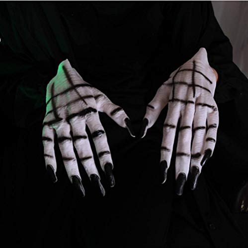 Ein Paar Halloween Handschuhe Handschuhe mit Langen Fingernägeln Cosplay Kostüm Schauriges Frauen Kostüm Zubehör Fäustlinge Handschuhe für Horror-Party Halloween Fasching Karneval Maskerade Weiß von Qchomee