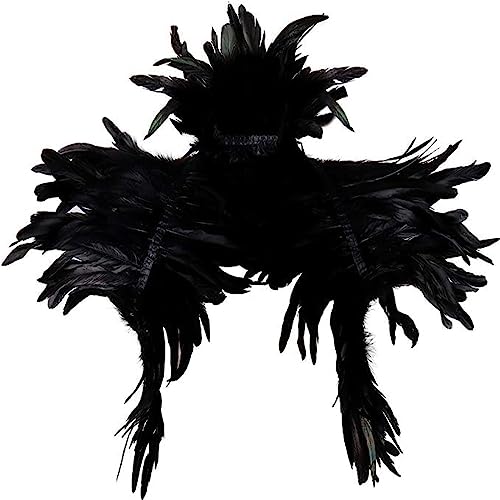 Halloween Federkragen Achselzucken Schal Punk Gothic Poncho viktorianischen Shawl Frauen Federgeschirr Damen Feder Umhang Halloween Shrug Gothic Schulterumhang für Karneval Tanz Kostüm Zubehör von Qchomee