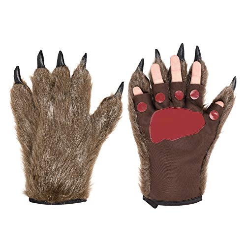 Halloween Handschuhe EIN Paar Wolf Pfote Cosplay Kostüm Dekoration Tiertatzen Warm Plüsch Fantasie Haarige Monster-Hände Unisex Werwolf Hände One Size Cartoon Handschuhe für Frauen Männer von Qchomee