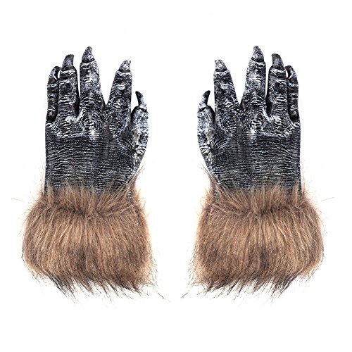 Halloween Handschuhe Werwolf aus Silikon Ein Paar Wolf Pfote Cosplay Kostüm Dekoration Tiertatzen Fantasie Haarige Monster-Hände Unisex Werwolf Hände One Size Handschuhe für Frauen Männer von Qchomee