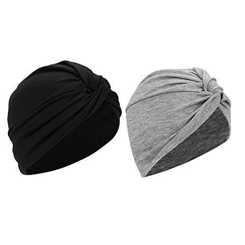 Qchomee 2 Stücke Damen Beanie Mütze Turban Schlafmütze Multifunktional Kopftuch Weiche Turban Elastizität Kopfbedeckung Muslimische Indische Turban Headwears Frauen Head Wraps für Haarverlust von Qchomee