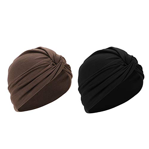 Qchomee 2 Stücke Damen Beanie Mütze Turban Schlafmütze Multifunktional Kopftuch Weiche Turban Elastizität Kopfbedeckung Muslimische Indische Turban Headwears Frauen Head Wraps für Haarverlust von Qchomee