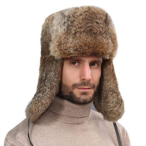 Qchomee Fliegermütze aus Kunstfell Pelzmütze Winddicht mütze Earflap Trapper Mütze Warm Bombermütze Trappermütze Fellmütze Russenmütze Russische Skimütze Herren Skating Outdoor,Braun,Einheits von Qchomee