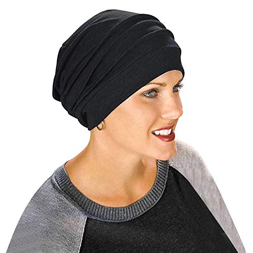 Turban-Hüte Multifunktional Kopftuch Frauen Beanie Turban Indische Schlaf Mütze Stretch Baumwolle Headwear Head Wraps Kopfbedeckung Muslimischen Schal für Alopezie Haarverlust Urlaub (Schwarz) von QCHOMEE