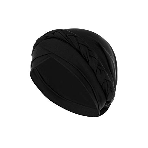 Kopftuch Frauen Beanie Turban Baumwolle Indische Turban-Hüte Multifunktional Schlaf Mütze Headwear Head Wraps Kopfbedeckung Muslimischen Schal für Alopezie Haarverlust Urlaub Ausflug (Schwarz) von QCHOMEE
