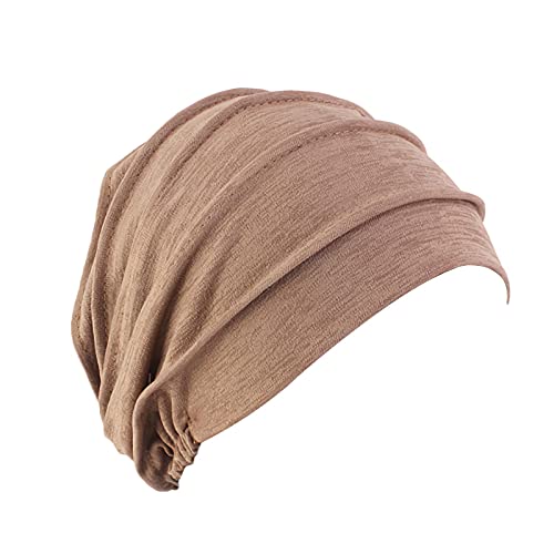 Qchomee Turban-Hüte Multifunktional Kopftuch Frauen Beanie Turban Indische Schlaf Mütze Stretch Baumwolle Headwear Head Wraps Kopfbedeckung Muslimischen Schal für Alopezie Haarverlust Urlaub (Braun) von Qchomee