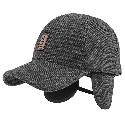 Qchomee Wintermütze Herren Baseball Cap Mit Ohrenklappen Baseballmütze Winter Sport Snapback Cap Warme Mütze Wolle Baseball Kappe Verstellbar Cap Schirmmütze für Reise Outdoor Freizeit Camping von Qchomee