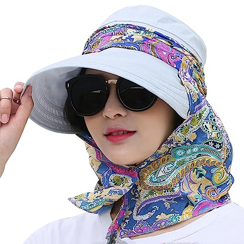 Sonnenhut Damen Sonnenmütze Outdoor Strandhut Staubdicht Sommerhut Faltbare Hut Anti-UV Atmungsaktiv mit Reißverschluss Sonnenschutz breite Krempe Kappe für Reisen Besichtigung Bergsteigen Wandern von QCHOMEE