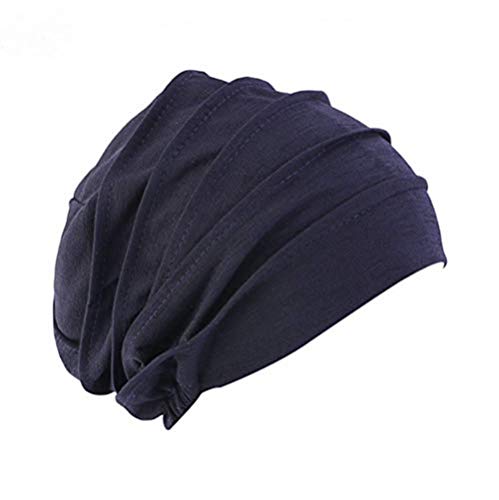 Turban-Hüte Multifunktional Kopftuch Frauen Beanie Turban Indische Schlaf Mütze Stretch Baumwolle Headwear Head Wraps Kopfbedeckung Muslimischen Schal für Alopezie Haarverlust Urlaub (Marineblau) von Qchomee