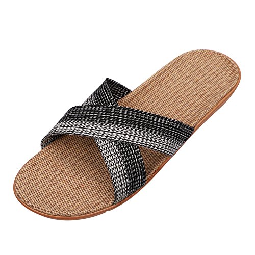 Unisex Erwachsene Hausschuhe Leinen Mesh-Tuch Flache Sandalen zuhause atmungsaktiv rutschfest bequem Weiche Sohle Pantoffeln Slipper Waschbar Gästehausschuhe Schlappen Badeslipper für Damen Herren von Qchomee