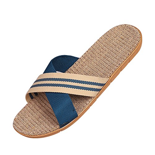 Unisex Erwachsene Hausschuhe Leinen Mesh-Tuch Flache Sandalen zuhause atmungsaktiv rutschfest bequem Weiche Sohle Pantoffeln Slipper Waschbar Gästehausschuhe Schlappen Badeslipper für Damen Herren von Qchomee