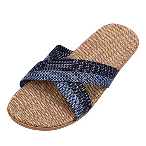 Unisex Erwachsene Hausschuhe Leinen Mesh-Tuch Flache Sandalen zuhause atmungsaktiv rutschfest bequem Weiche Sohle Pantoffeln Slipper Waschbar Gästehausschuhe Schlappen Badeslipper für Damen Herren von Qchomee