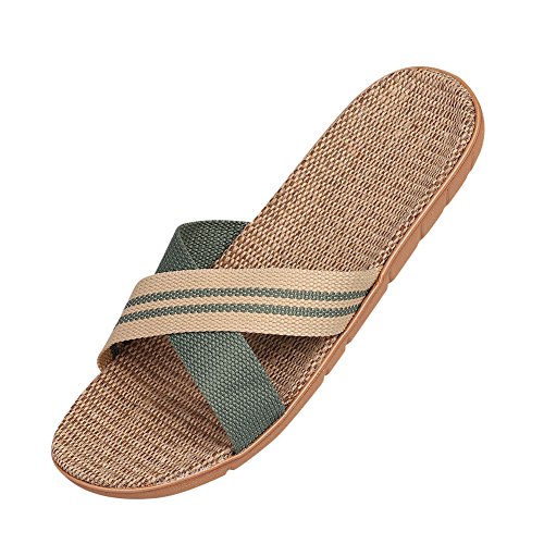 Unisex Erwachsene Hausschuhe Leinen Mesh-Tuch Flache Sandalen zuhause atmungsaktiv rutschfest bequem Weiche Sohle Pantoffeln Slipper Waschbar Gästehausschuhe Schlappen Badeslipper für Damen Herren von Qchomee