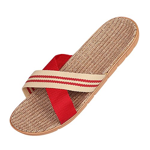 Unisex Erwachsene Hausschuhe Leinen Mesh-Tuch Flache Sandalen zuhause atmungsaktiv rutschfest bequem Weiche Sohle Pantoffeln Slipper Waschbar Gästehausschuhe Schlappen Badeslipper für Damen Herren von Qchomee