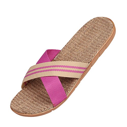 Unisex Erwachsene Hausschuhe Leinen Mesh-Tuch Flache Sandalen zuhause atmungsaktiv rutschfest bequem Weiche Sohle Pantoffeln Slipper Waschbar Gästehausschuhe Schlappen Badeslipper für Damen Herren von Qchomee