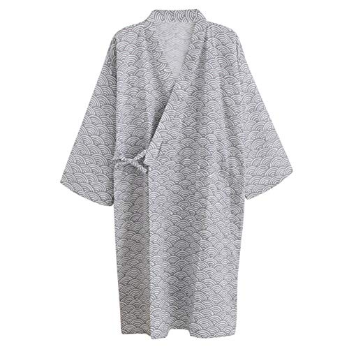 Qchomee Kimono Morgenmantel Yukata V-Ausschnitt Langarm Schlafmantel Bademantel Japanischer atmungsaktiv Saunamantel bequem Nachtwäsche weich Baumwolle Gestreift Sleepwear mit Tasche Frauen Männer von Qchomee