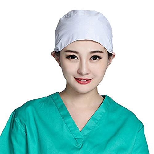 Verstellbar Arbeitskappe Baumwolle Staubkappe Unisex Scrub Cap Damen Herren Kopfhaube Einheitsgröße Bandana Cap Anti-Staub Chefkoch Elastische Kochmütze für Langes/kurzes Haar Pflege Kosmetikerin von Qchomee