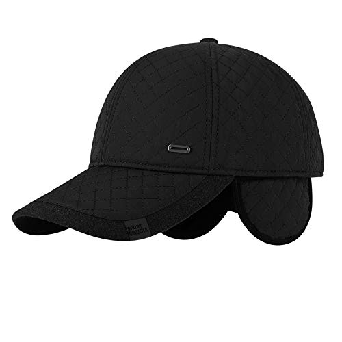 Wintermütze Herren Baseball Cap Mit Ohrenklappen Baseballmütze Winter Sport Snapback Cap Warme Mütze Wolle Baseball Kappe Verstellbar Cap Schirmmütze für Reise Outdoor Freizeit Camping (Schwarz C) von Qchomee