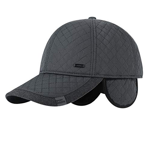 Wintermütze Herren Baseball Cap Mit Ohrenklappen Baseballmütze Winter Sport Snapback Cap Warme Mütze Wolle Baseball kappe Verstellbar Cap Schirmmütze für Reise Outdoor Freizeit Camping (Grau C) von QCHOMEE