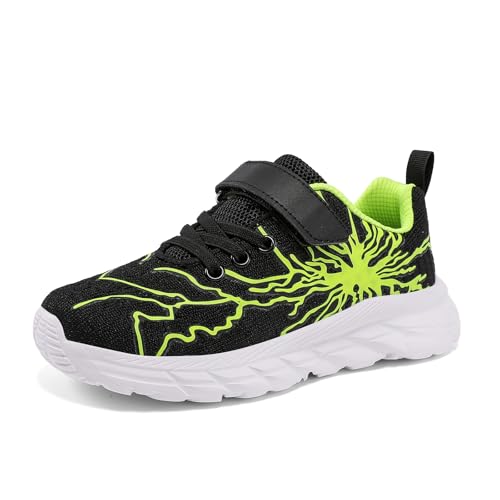Qciplr Hallenschuhe Für Jungen Turnschuhe Für Jungen Mädchen Sportschuhe Kinder Laufschuhe Mesh Atmungsaktiv Tennisschuhe Leicht Outdoor Fitness Sneaker Grün 31EU von Qciplr