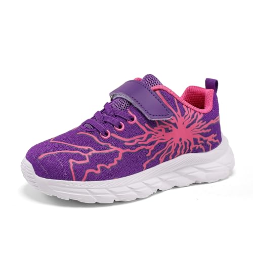 Qciplr Hallenschuhe Mädchen Turnschuhe Für Mädchen Sportschuhe Kinder Laufschuhe Mesh Atmungsaktiv Tennisschuhe Leicht Outdoor Fitness Sneaker Violett 34EU von Qciplr