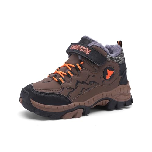 Qciplr Kinder Outdoor Winterschuhe Warm Gefüttert Winterstiefel, Wanderschuhe Jungen Mädchen Trekkingschuhe Schneestiefel Bergschuhe Kinder Kinderschuhe Atmungsaktiv Freizeitschuhe Braun 32EU von Qciplr