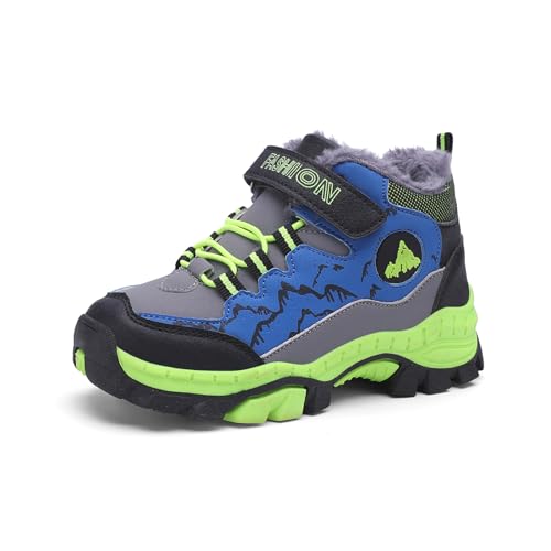 Qciplr Kinder Outdoor Winterschuhe Warm Gefüttert Winterstiefel, Wanderschuhe Jungen Mädchen Trekkingschuhe Schneestiefel Bergschuhe Kinder Kinderschuhe Atmungsaktiv Freizeitschuhe Grün 33EU von Qciplr