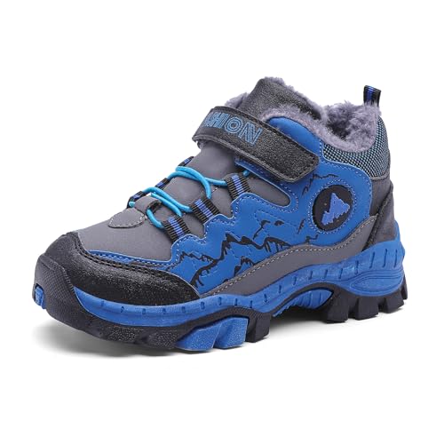 Qciplr Kinder Outdoor Winterschuhe Warm Gefüttert Winterstiefel, Wanderschuhe Jungen Mädchen Trekkingschuhe Schneestiefel Bergschuhe Kinder Kinderschuhe Atmungsaktiv Freizeitschuhe Blau 33EU von Qciplr