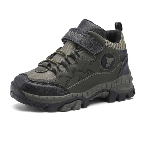 Qciplr Kinder Wanderschuhe Jungen Mädchen Trekkingschuhe Outdoorschuhe Bergschuhe Kinder Kinderschuhe Atmungsaktiv Freizeitschuhe Unisex Armeegrün 31EU von Qciplr