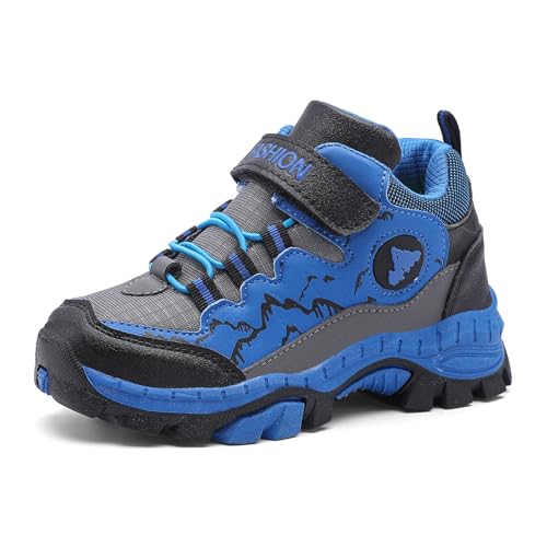 Qciplr Kinder Wanderschuhe Jungen Mädchen Trekkingschuhe Outdoorschuhe Bergschuhe Kinder Kinderschuhe Atmungsaktiv Freizeitschuhe Unisex Blau 34EU von Qciplr