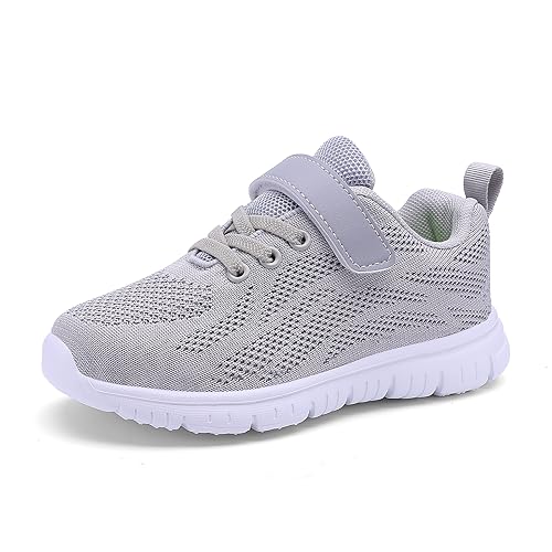 Qciplr Turnschuhe Jungen Mädchen Sportschuhe Laufschuhe Mesh Atmungsaktiv Hallenschuhe Tennisschuhe Leicht Outdoor Fitness Sneaker Grau 29EU von Qciplr