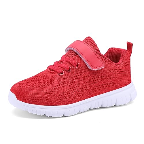 Qciplr Turnschuhe Jungen Mädchen Sportschuhe Laufschuhe Mesh Atmungsaktiv Hallenschuhe Tennisschuhe Leicht Outdoor Fitness Sneaker Rot 34EU von Qciplr