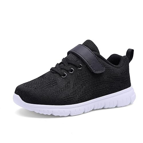 Qciplr Turnschuhe Jungen Mädchen Sportschuhe Laufschuhe Mesh Atmungsaktiv Hallenschuhe Tennisschuhe Leicht Outdoor Fitness Sneaker Schwarz 29EU von Qciplr
