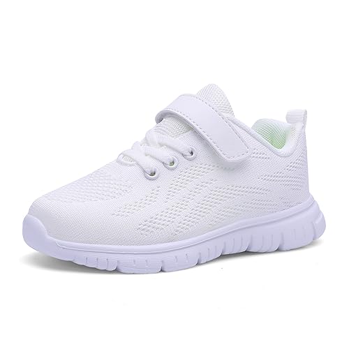 Qciplr Turnschuhe Jungen Mädchen Sportschuhe Laufschuhe Mesh Atmungsaktiv Hallenschuhe Tennisschuhe Leicht Outdoor Fitness Sneaker Weiß 29EU von Qciplr