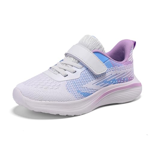 Qciplr Turnschuhe Mädchen Hallenschuhe Mädchen Laufschuhe Mesh Atmungsaktiv Sportschuhe Kinder Tennisschuhe Leicht Outdoor Fitness Sneaker Weiß Blau 36EU von Qciplr