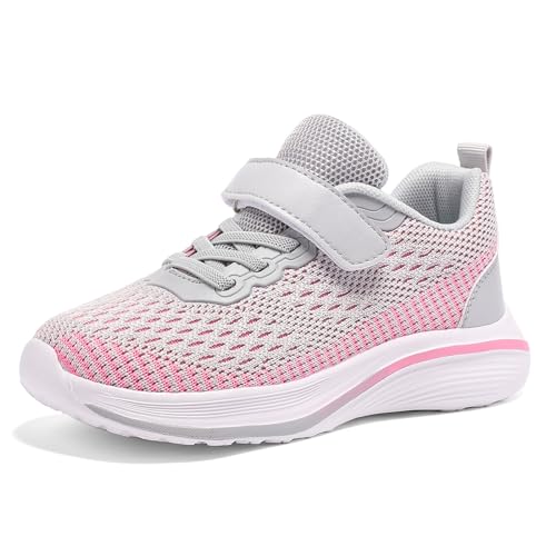 Qciplr Turnschuhe Mädchen Hallenschuhe Kinder Sportschuhe Mädchen Laufschuhe Mesh Atmungsaktiv Tennisschuhe Leicht Outdoor Fitness Sneaker Grau 37EU von Qciplr