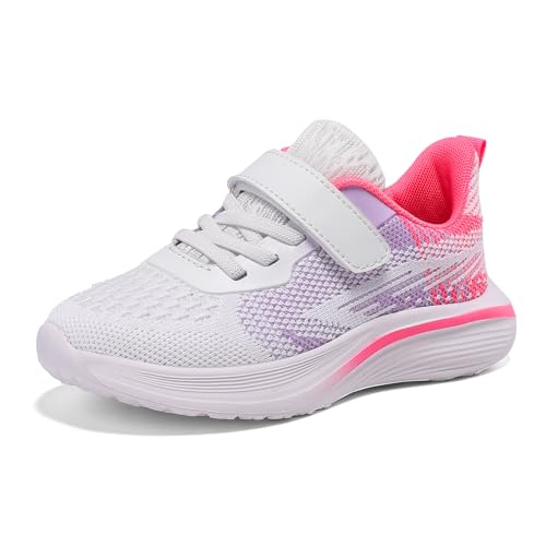 Qciplr Turnschuhe Mädchen Hallenschuhe Mädchen Laufschuhe Mesh Atmungsaktiv Sportschuhe Kinder Tennisschuhe Leicht Outdoor Fitness Sneaker Lila Rosa 36EU von Qciplr