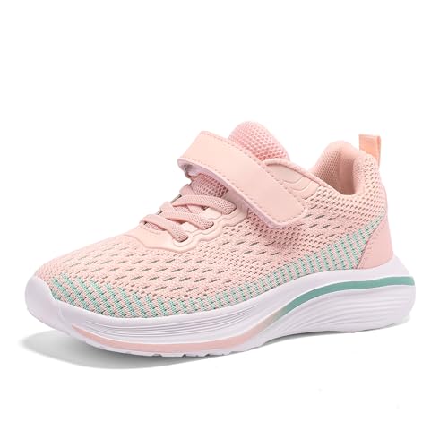 Qciplr Turnschuhe Mädchen Sportschuhe Mädchen Turnschuhe Jungen Laufschuhe Mesh Atmungsaktiv Hallenschuhe Kinder Tennisschuhe Leicht Outdoor Fitness Sneaker Rosa 34EU von Qciplr