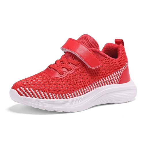 Qciplr Turnschuhe Mädchen Sportschuhe Mädchen Turnschuhe Jungen Laufschuhe Mesh Atmungsaktiv Hallenschuhe Kinder Tennisschuhe Leicht Outdoor Fitness Sneaker Rot 33EU von Qciplr