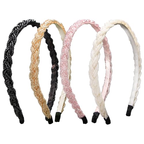 4er-Set Haarreif Dirndl Oktoberfest – Haarreif Damen geflochten mit Perlen – Trachten Haarschmuck – Haarreifen Damen für Tracht, Dirndl, Party, Alltag von QckZee