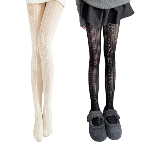 QckZee Damen Strumpfhose Weiß/Schwarz, Oktoberfest Trachten Strumpfhose Bayerische Trachtenstrümpfe Tanzstrumpfhose mit Zopfmuster für Oktoberfest Fasching Karneval Mottoparty von QckZee