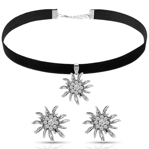 QckZee Trachtenschmuck Damen, Traditioneller Dirndl-Schmuck-Set – Samt-Halsband & Ohrringe mit Alpenstern & Edelweiß – Geschenk & Outfit-Upgrade für Oktoberfest, Trachten & Festival QckZee Trachtenschmuck Damen, Traditioneller Dirndl-Schmuck-Set – Samt-Halsband & Ohrringe mit Alpenstern & Edelweiß – Geschenk & Outfit-Upgrade für Oktoberfest, Trachten & Festival von QckZee