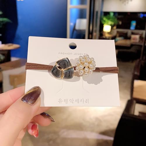 Elastisches Haarband mit künstlichen Perlen, starker Halt, vielseitiges Styling, geeignet für mehrere Anlässe, hochwertiges Acryl-Gummiband, Haargummi, kleiner Duft, Marineblau von Qcwwy