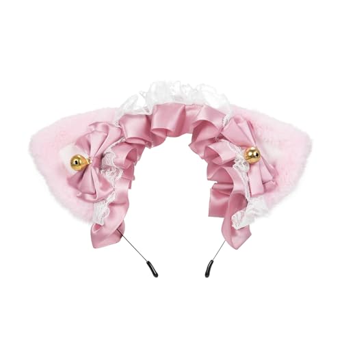 Qcwwy Flauschige Katzenohren Stirnband Entzückende Haarverzierung für Mädchen und Frauen, Plüschbandhaarband für Cosplay und Partys, Schwarz Rosa weiß Blau, eine Größe Passt zu Allem (Pink & Dusty von Qcwwy
